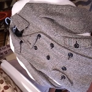 Vintage Express design studio black white tweed pea coat sz xs